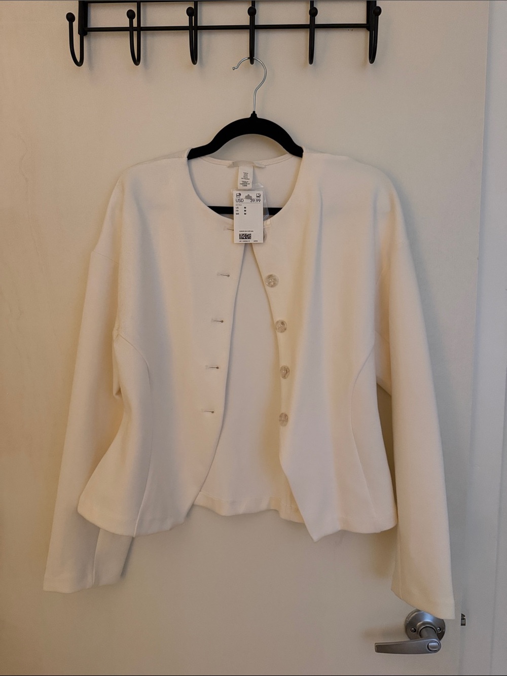 H&M Cream Round-Neck Button Jacket